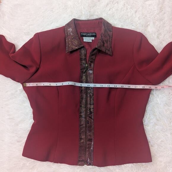 90s Vintage Donna Morgan Zip Blazer Red with Animal Print Size 10 P - Picture 5 of 13